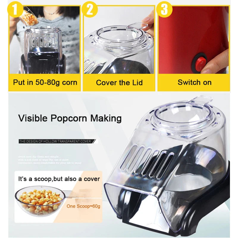 Oil-free air Corn hot air machine Mini Popcorn maker machine-1200W